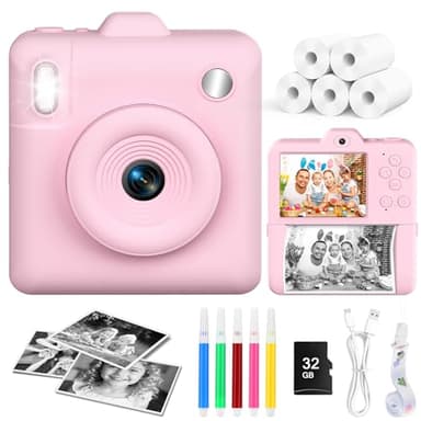 UIONVO Camara Fotos Infantil Instantanea,1080P Cámara Instantánea con Tarjeta de 32GB y Papel de Impresión Cámara Fotos Infantil Cumpleaños para Niños y Niñas de 3 a 12 Años,Rosa