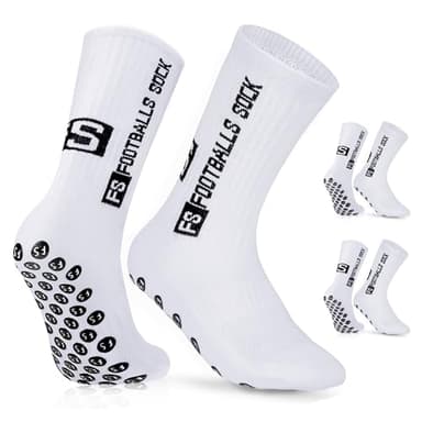 AVABEST Lot de 2 pares de calcetines antideslizantes para fútbol para mujeres, niños y adolescentes - Calcetines deportivos antideslizantes para baloncesto, carrera, ciclismo, tenis, blanco, 39-46