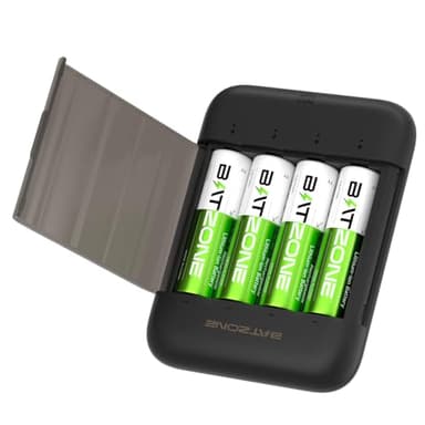 Pilas Recargables Litio AA con Cargador 1,5V AA Recargables 4 Pack, 2500mWh Batería de Litio Alta Capacidad más de 1400 Ciclos