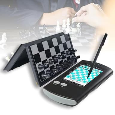 Juego De Ajedrez Electrónico, Juego De Mesa De Ajedrez Electrónico con Tablero Plegable Y Piezas Magnéticas, Ajustes De Varios Niveles, 220 Partidas Clásicas, Pantalla LCD
