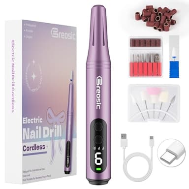 Breosic Torno para Uñas Profesional 35000 RPM-Torno para Uñas 12 en 1 con Lima Eléctrica Uñas Nail Drill Brocas Kit/Set Manicura y Pedicura Carga USB-C 9 Velocidades para Salón DIY Gel/Acrílicas
