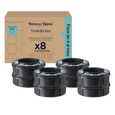 Tommee Tippee Cartuchos de recambio para contenedor de pañales Twist & Click, Pack exclusivo de 8 cartuchos de 10,5 m para recambios rápidos