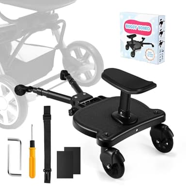 BugyKido Patinete Carro Bebe Universal, Patin Carro Para Bebe Apto para el 99% de todos los cochecitos, Tabla para Cochecito, Accesorio para Niños de 2 a 6 Años 25 kg, Negro