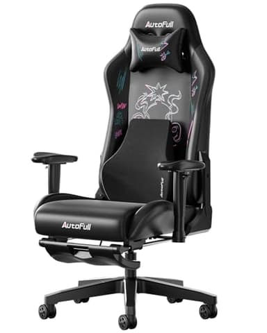 AutoFull C3 Silla Gaming con Respaldo Ajustable 155° - Soporte Lumbar 3D Ergonómico, Cuero Resistente | Diseño Grafiti Estilo Carreras (Negro)