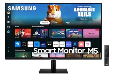SAMSUNG LS27DM500EUXEN - Smart Monitor M5 de 27" Full HD (1920 x 1080, 16:9, 144Hz, 4ms, AMD FreeSync, Modo Eye Saver, Flicker Free), Negro, Versión 2024