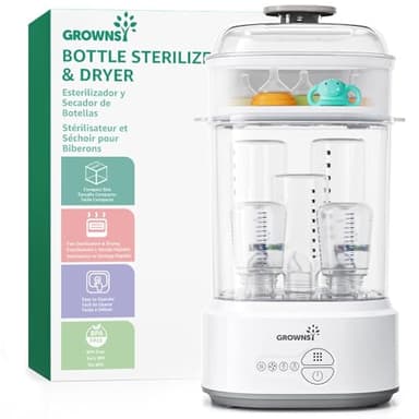 GROWNSY Esterilizador de Biberones con Secado, Esterilizador Eléctrico de Vapor Compacto para Biberones, Chupetes y Piezas del Sacaleches