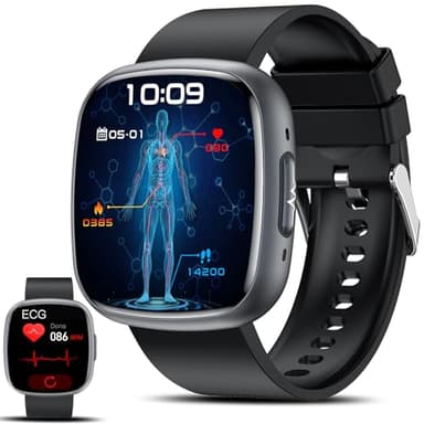 2025 Reloj Medidor de 𝐆𝐥𝐮𝐜𝐨𝐬𝐚 con ECG/Ácido Úrico/Lípidos, 1.75" ECG Smartwatch con BMI/Fatiga/Emociones, 24/7 Presión Arterial, Temperatura Corporal, SpO2, Sueño Salud Watch para Android iOS