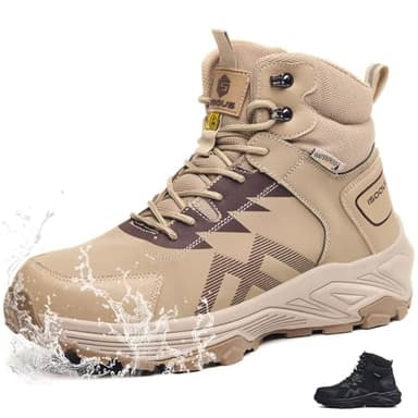 CYKYGGO Botas de Seguridad para Hombre S3 Impermeable Zapatos de Seguridad Mujer Altos ESD Ligeros Botas de Trabajo Antiestático Beige EU 43