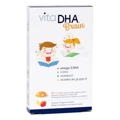 VitaDHA Brain Omega 3 Niños 3+ Años IFOS Certificado (30 Jelly) - Sin Sabor de Aceite de Pescado y Sin Azúcar - Omega-3 con Vitamina D3 y B - Sabor Fresa y Limón