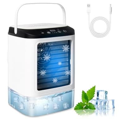 Bwaliffury Aire Acondicionado Portatil, Mini Aire Acondicionado 4 en 1, Enfriador de Aire Portatil 900ML,3 Velocidades & 2 Nebulizacións,12W Climatizador Portatil Evaporativo para Dormitorio, Oficina