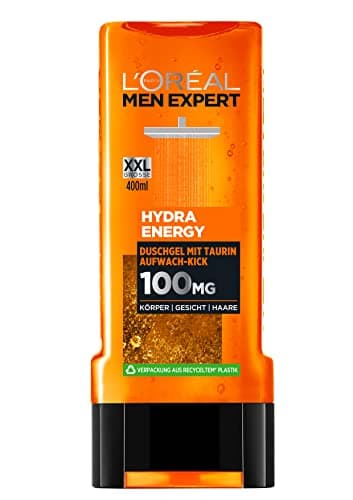 L'Oréal Paris Men Expert XXL Gel de Ducha y Champú para Hombres para Limpieza del Cuerpo, Cabello y Cara, Baño de Ducha Hombre con Taurina, Hydra Energy, 1 x 400 ml