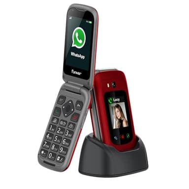 Funker E480 Teléfono Móvil 4G para Mayores con Whatsapp, Teclas Grandes, Botón SOS y GPS,Videollamadas, Pantalla 2.8", Base de Carga, Fotocontactos, Volumen Alto – Fácil de Usar, Color Rojo