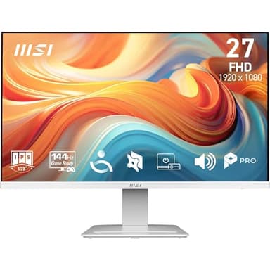 MSI Pro MP273WA E14A Monitor Profesional de 27" FHD, 1920 x 1080 IPS, 144 Hz, 1 ms, Compatible HDR, adaptative Sync, Eye Care, HDMI 2.0, DP 1.2a, sin Marco, inclinación Ajustable, Vesa, Blanco