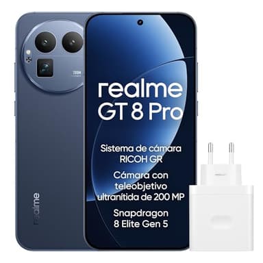 realme GT 8 Pro Smartphone 12GB+256GB, Sistema de cámara RICOH GR, Cámara con teleobjetivo ultranítida de 200 MP, Snapdragon 8 Elite Gen 5, Batería Titan de 7000 mAh, con Adaptador, Azul