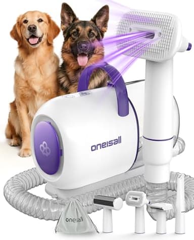 oneisall Aspira peli Cane &Gatto domésticocon Cepillo, Súper Poder de succión con 12000pa, Aspiradora para pelos de Perro con un botón, Aspiradora pelos Mascotas con 4 Cepillos