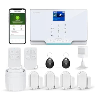 Sistema de Alarma para el Hogar,Sistema de Seguridad de Alarma para el Hogar Inteligente de 12 Piezas DIY Sin Cuota Mensual,Sensores de Puerta/Ventana,Trabajar Alexa Google,para Casa Oficina,Villa