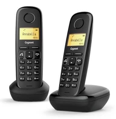 Gigaset A270 Duo - Dos Teléfonos DECT Inalámbrico - Pantalla Gráfica Iluminada - Manos Libres - Teclado fácil de usar, Negro [Versión Española]