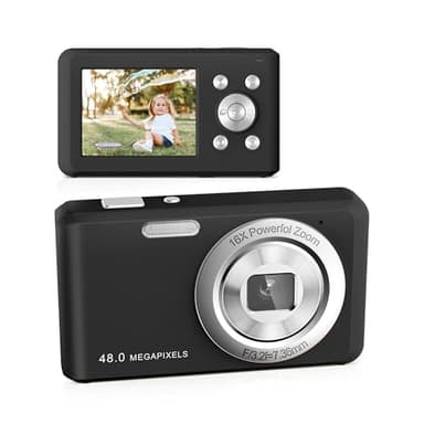 Cámara Digital, HD 1080P Cámara Compacta con 32GB Tarjeta de Memoria, 48 Megapíxeles Cámara, 2.4-Pulgadas LCD 16x Zoom Digital Cámara Digital para Niñas, Adolescentes,Principiantes(Negro)