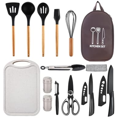 Pansyling Utensilios de cocina de silicona para camping, cocina, campamento al aire libre, equipo de camping para caravana, equipo de camping, regalos imprescindibles para cámper, accesorios