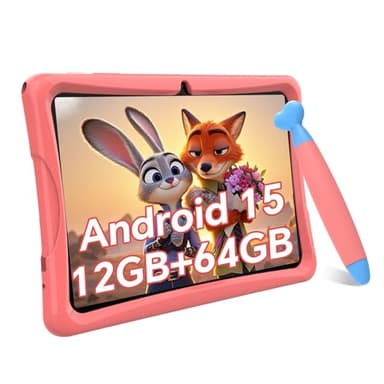 TABWEE Tablet Niños 10 Pulgadas, Android 15 Tablet, 12GB RAM +64GB ROM (2TB Expandible), WiFi 5G, Bluetooth 5.0, 5000mAh, Control Parental, Tableta Educativa para Niños con Funda Eve