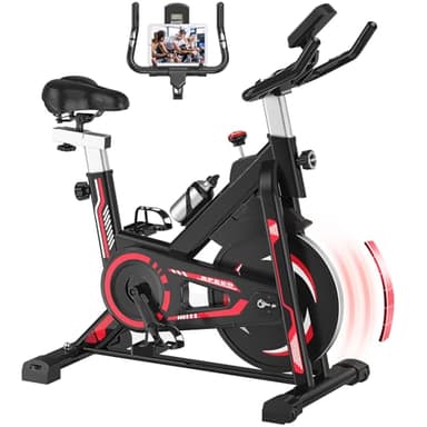Tvdugim Bicicleta estática con pantalla LCD, bicicleta giratoria para planes de ejercicio personalizados, silenciosa, equipo de ejercicio para uso en gimnasio en casa (Rojo)
