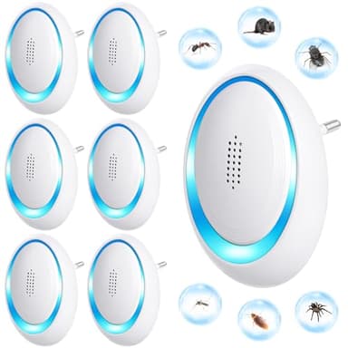 AOOWU Repelente Ultrasónico de Plagas, 6 PCS Repelente Mosquitos Insectos Control, Electrónico Repelente Mosquitos Control, Interiores Repelente Ultrasónico Ratas para Mosquitos, Ratones, Cucarachas