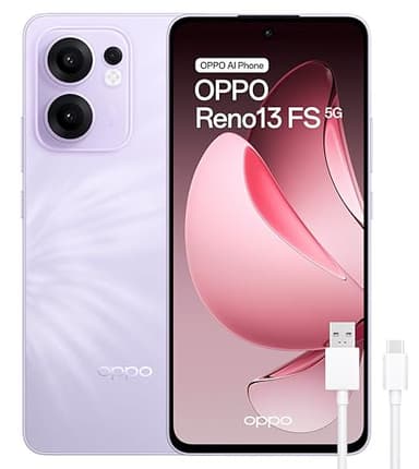 OPPO Reno13 FS 5G - Smartphone Libre con IA, 12GB RAM + 512, Pantalla AMOLED 6.67" 120Hz, Cámara 50MP, IP69, Batería 5.800, Carga Rápida 45W, Versión Española - Morado