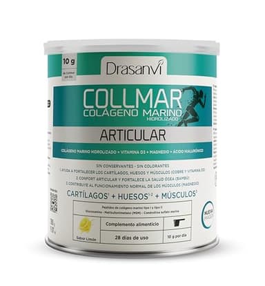 DRASANVI COLLMAR ARTICULAR Colageno Marino Hidrolizado con Magnesio, Glucosamina Condroitina y MSM| Articulaciones y Tendones |Antiinflamatorio y Reparador de Tejidos | 280 g | Sabor Limón