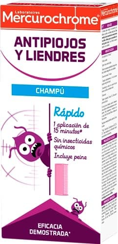 MERCUROCHROME - Champú - Antipiojos y Liendres - Rápido - 1 Aplicación de 15 Minutos - Sin Insecticidas Químicos - Para Toda La Familia - Incluye Peine - Eficacia Demostrada
