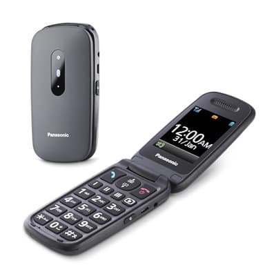 Panasonic KX-TU446EXG Teléfono Móvil para Personas Mayores, Resistente a Golpes, Cámara, Incluye Auriculares y Cargador, Indicador LED, Gris