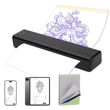 INKin Termocopiadora Tattoo, Impresora Termica Tattoo Bluetooth Inalámbrica y USB Compatible con Smartphone, H1 Impresora Tatuajes para Principiantes y Artistas del Tatuaje
