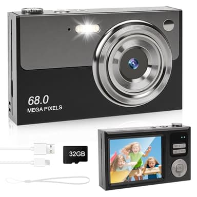 4K Cámara Digital - 48MP UHD Cámara con Pantalla LCD de 2,83 Pulgadas y 18X Zoom Digital Anti-Shake Vlogging Fotografía Cámara con Tarjeta SD de 32gb para Niños Estudiantes Principiantes (Negro/Gris)