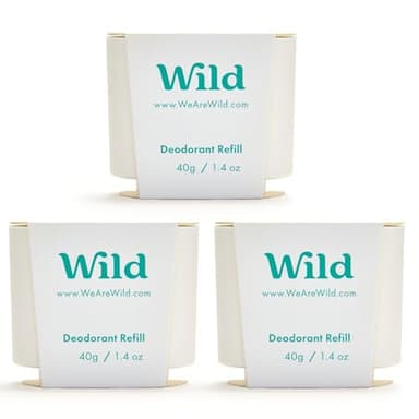 Wild - Desodorante Natural Recargable - Sin Aluminio - Pack de tres recargas de Fresh Cotton & Sea Salt - Vegano - Protección de larga duración - naturales - Pack de 3 recargas de 40g