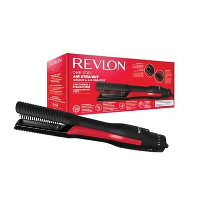 REVLON One-Step Air Straight Secador y Alisador de aire 2-en-1, Para secar y alisar con aire caliente sin calor extremo, dientes y placas calefactables infundidas con aceite de Argán, RVDR5330E