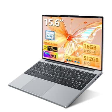 Ordenador Portátil 15,6 Pulgadas con Office 365, 16GB RAM 512GB SSD Celeron N95, PC Portátil 1920 * 1080 FHD WiFi5, Computadora Portátil con Touch ID y Teclado retroiluminado de tamaño Completo