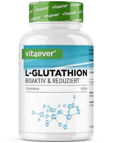L-Glutathione - 120 cápsulas con 500 mg por cápsula - Premium: Glutatión reducido y bioactivo de fermentación - Altamente dosificado - Vegano