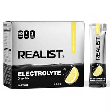 REALIST Electrolitos sin azúcar - Polvo electrolítico con 1000 mg de sodio, 330 mg de potasio y 60 mg de magnesio para equilibrio electrolítico - hidratación rápida - Deportes, KETO, ayuno (30 palos