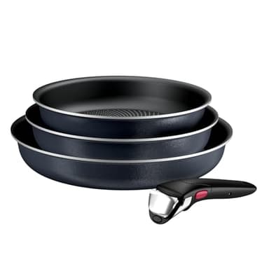 Tefal Ingenio Enjoy - Juego de 3 Sartenes 22/24/28 cm + Mango extraíble, Apto inducción, antiadherentes, revestimiento titanio, Thermo-signal, calentamiento rápido, apto lavavajillas y horno