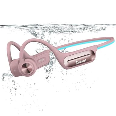 KIM HOST Casco Conducción Ósea para Natación, Auriculares Open Ear Bluetooth 5.3 IP68 Impermeables, Memoria MP3 32G, para Deporte, Natación, Ciclismo, Correr (Rosa)