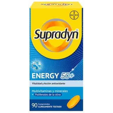 Supradyn Energy 50+ Complejo Vitamínico Con Antioxidantes Para Mayores De 50, 12 Vitaminas, 9 Minerales Y Polifenoles, Energía Con Efecto Antioxidante, Oliva, Amarillo, 90 Unidades (Paquete de 1)