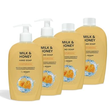 by Amazon Jabón de manos con miel y leche, 4 x 500 ml