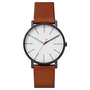 Skagen Signatur reloj para hombre, movimiento de cuarzo con correa de piel o acero inoxidable, Marrón y negro, 40MM