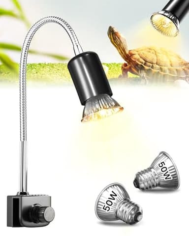 GlowUp Lámpara de Calor para Tortugas, Luz Terrario Tortuga de 360° con Pinza Ajustable, Incluye 2 Bombillas E27, Lampara Tortugas de Tierra para Reptiles Como Lagartos, Tortugas