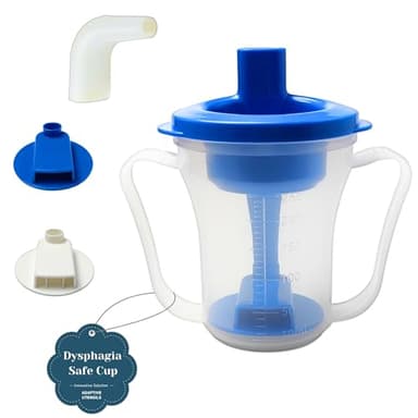 CuraVita - Vasos para Disfagia en Adultos - Vaso Médico Regulable de 5cc/10cc - Bebida Segura Sentado o Acostado - Vaso para Disfagia por Derrame Cerebral, Parkinson o Movilidad Limitada