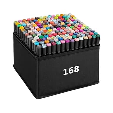 Home Markt24 - Lote de 168 rotuladores de alcohol de doble cara + bolsa - Duradero, resistente al agua, perfecto para artistas y libros para colorear