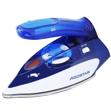 Aigostar Plancha de Viaje Plancha Vapor, Asa plegable, Doble Voltaje 120V-240V, 1100W Plancha Ropa Vapor, Suela de acero inoxidable, Selector de Temperatura, Depósito 80ml