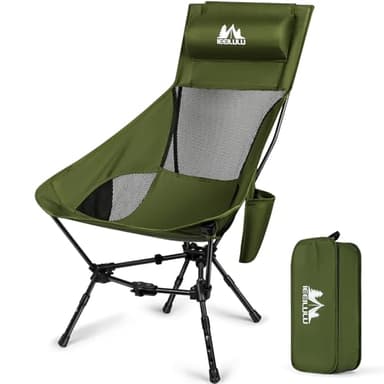IEEILULU Silla Plegable Camping, Silla Playa Plegable con Respaldo Alto, Silla Plegable Playa 150kg con 2 Bolsillos Laterales, 1 Reposacabezas para Camping, Pesca, Orilla Arenosa (Verde)