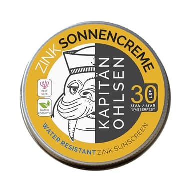 KAPITÄN OHLSEN Protector solar de zinc SPF 30/90 g, antiarrecifes y 100% natural, óxido de zinc nano-libre