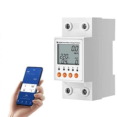 Contador Electrico, Medidor de Consumo Electrico, eMylo WiFi Medidor de Energía Digital Monofásico 80-400V con Protección Contra Sobrecarga, Control Remoto APP y Temporizador, Smartmeter Pantalla LCD