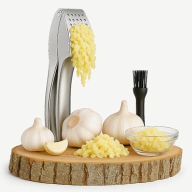 Prensa de ajo mejorada, no requiere pelar, trituradora de ajo y picadora de acero inoxidable resistente, resistente al óxido, fácil de limpiar, apta para lavavajillas, mango ergonómico de múltiples